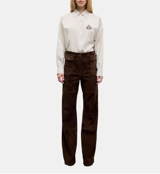 Jean flare en cuir velours - ANNA - Gerard Darel - Marron
