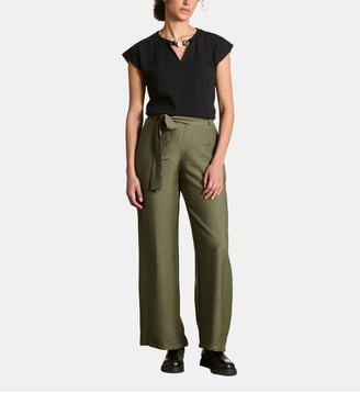 Pantalon droit fluide ceinturé - La Fée Maraboutée - Kaki