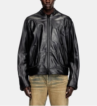 Veste biker en cuir avec détails passepoilés Diesel