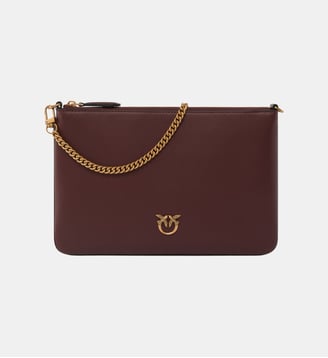 Sac moyen à épaule flat love bag simply - Pinko - Vin bourgogne et or antique