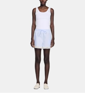 Short à détails dentelle - Sandro - Bleu ciel