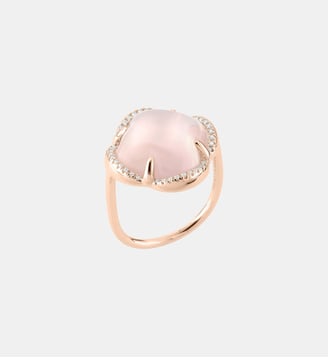 Bague, quartz rose, entourage diamants, or rose - Morganne Bello - Or rose