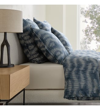 Taie d'oreiller en satin de coton lavé - AM.PM - Bleu nuit