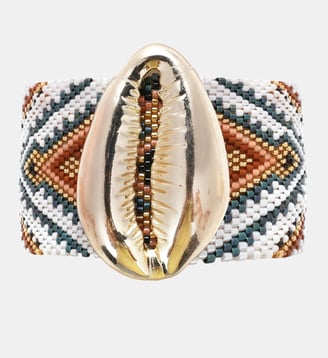 Bracelet manchette perles tissées avec cabochon coquillage APHASE - Hipanema - Blanc
