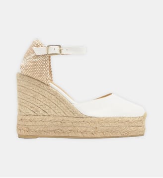 Espadrilles compensées à bride cheville et talon tressé CAROL - Castaner - Blanc
