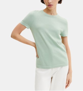 T-shirt droit en coton et cachemire - Bompard - Vert amande