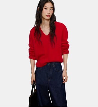 Pull en laine mérinos en tricot brossé - Adolfo Dominguez - Rouge