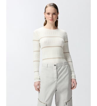 Pull côtelé à rayures métallisées - Pinko - Blanc et blanche neige