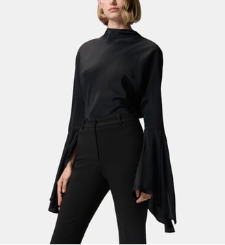 Blouse en crêpe de chine avec manches bouffantes - Pinko - Limousine noire