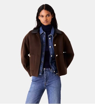Veste courte en laine et dos plissé - Maje - Marron