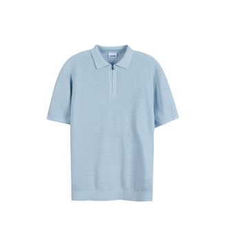 Polo tricot relief ajouré - Ikks - Bleu ciel