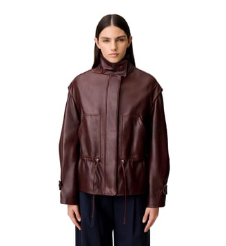 Blouson coupe large cuir - Claudie Pierlot - Bordeaux foncé
