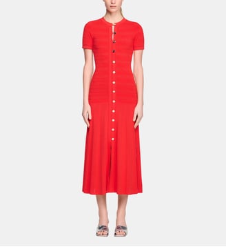 Robe longue en maille - Sandro - Rouge