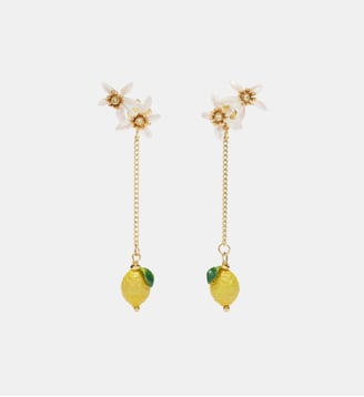 Boucles d'oreilles pendantes Citron et fleurs de citronnier - Les Néréides - Jaune