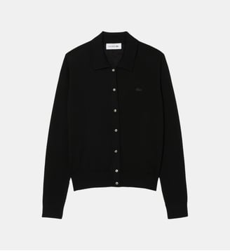 Cardigan cachemire mélangé boutons strass - Lacoste - Noir