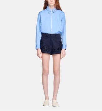 Short en coton brodé - Sandro - Marine
