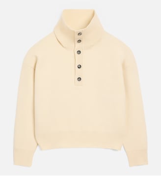 Pull col montant boutonné unisexe en laine - AMI Paris - Ivoire