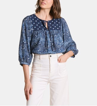 Top à imprimé patchwork manches 3/4 - La Fée Maraboutée - Bleu