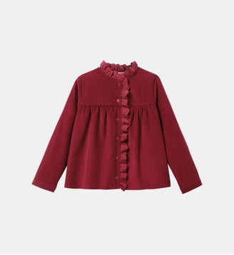 Chemise velours et dentelle Fille - Cyrillus - Cerise