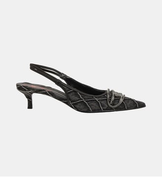D-Venus-Crystal-logo escarpins slingback en denim matelassé - Diesel - Noir