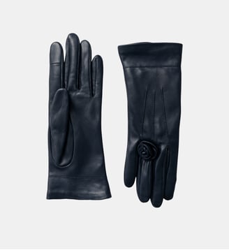 Gants Cameabague Femme Cuir Agneau détail floral Doublés Soie - Agnelle - Noir nuit