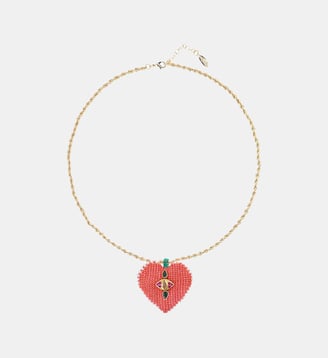 Collier chaîne avec pendentif perles tissées FORTAZA - Hipanema - Rose