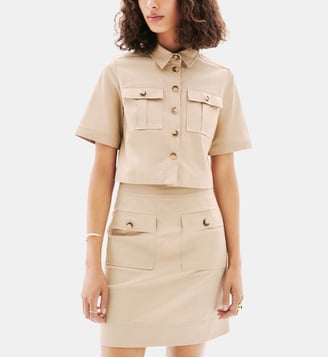 Jupe jane2 - Motif uni - Coton - Coupe evasée - Caroll - Taupe