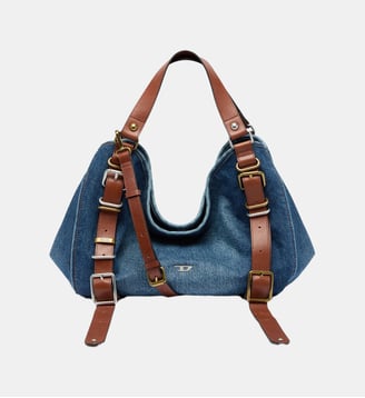 D-One-Medium sac à poignée supérieure en denim et cuir - Diesel - Bleu