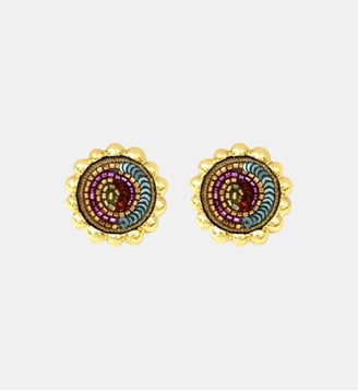 Boucles d'oreilles tige percée Angèle rond brodé  - Angele - Satellite - Multicolore
