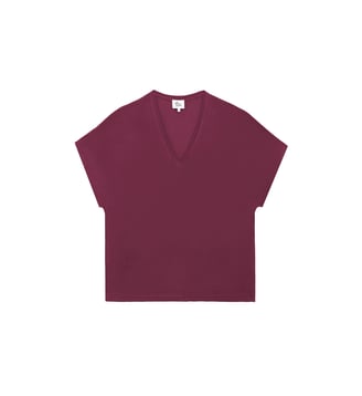 T-shirt manches courtes col v uni MARCELINA - La Petite Etoile - Bordeaux