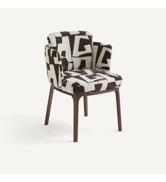 Fauteuil de table, en noyer et tissu jacquard - AM.PM - Cachou écume