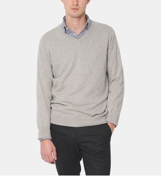 Pull col V gris clair en cachemire - Atelier Privé - Gris
