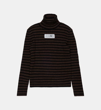Pull rayé avec logo - MM6 Maison Margiela - Brun