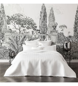 Couvre-lit matelassé uni en satin de coton bio, POESIE - Alexandre Turpault - Blanc