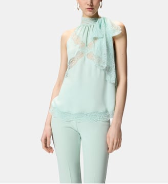 Top à encolure américaine et dentelle - Pinko - Vert