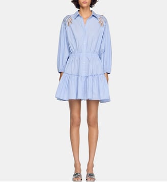 Robe courte en coton à rayures - Sandro - Bleu ciel