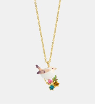 Collier pendentif plectrophane des neiges, bouton de rose et cristaux - Les Néréides - Multicolore