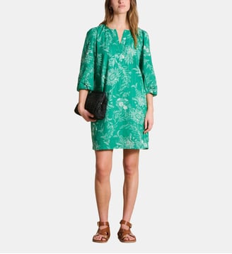 Robe courte fleurie en voile de coton biologique - La Fée Maraboutée - Vert ruisseau