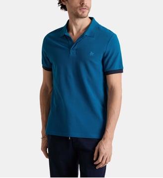Polo en piqué coton organique uni - Vilebrequin - Bleu paon