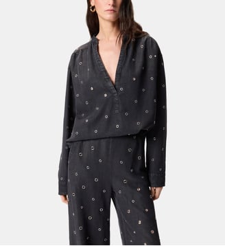 Blouse en denim foncé à œillets - Pinko - Limousine noire
