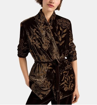 Veste dahlia en velours brodé - Momonì - Brun