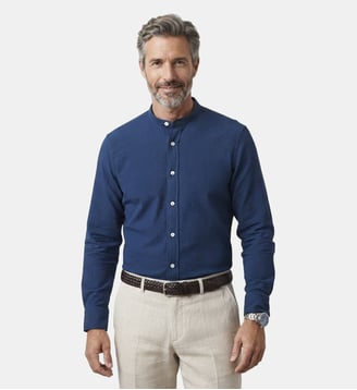 Chemise seersucker col mao MARINE coupe droite - Atelier Privé - Marine