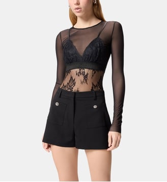 T-shirt body en tulle et dentelle - Pinko - Limousine noire