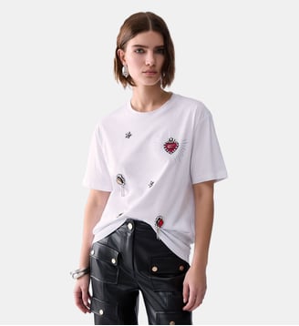T-shirt avec broderies bijoux - Liu Jo - Blanc et pierres