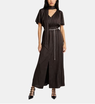 Robe longue col lavallière en satin The Kooples