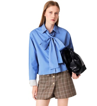 Chemise en coton avec lavallière - Maje - Bleu