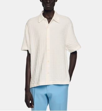 Chemise coton jacquard Square Cross - Sandro - Blanc