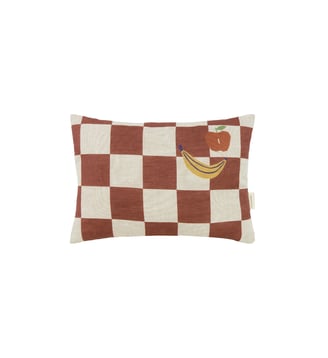 Coussin rectangulaire en lin français Vibes S - Nobodinoz - Maroon checks fruits