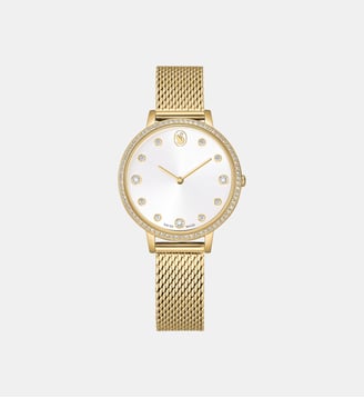 Montre Clarica, Fabriqué en Suisse, Bracelet en métal, Acier inoxydable - Swarovski - White et gold tone pvd