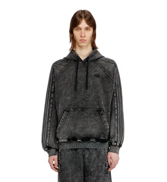 Sweat à capuche en coton lavé avec broderie Oval D - Diesel - Noir